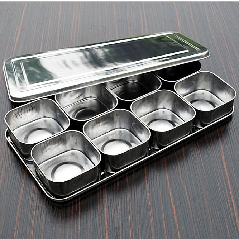 Plateau de présentation en inox avec 6 compartiments mobiles