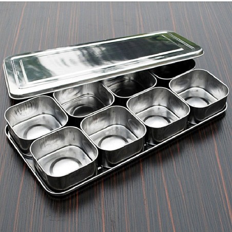 Plateau de présentation en inox avec 6 compartiments mobiles