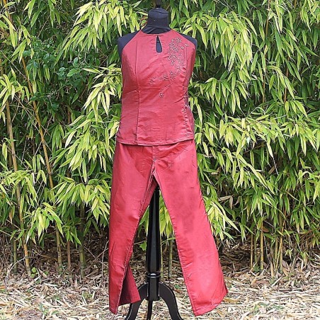 Ensemble avec top dos nue et pantalon rouge/bordeaux