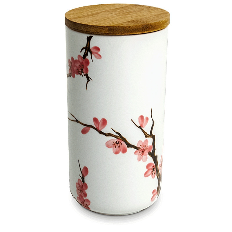 Grande boite à thé Sakura avec couvercle en bambou