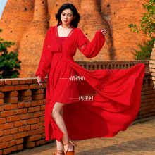 Robe ethnique "Qinghai Chaka"-rouge