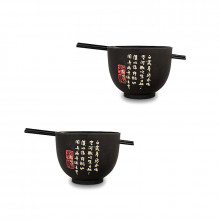 Set de 2 bols à soupe/soba calligraphie chinoise avec baguettes-noir