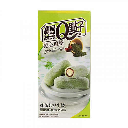 Mochi en rouleaux saveur thé vert au lait et crème d'azuki- Taiwan dessert-150g