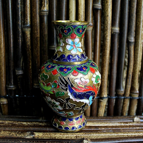 Vase chinois cloisonné floral - 15 cm